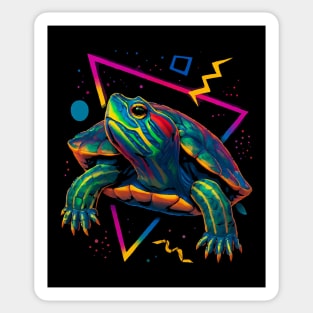 Retro Neon Red Eared Slider Turtle Sticker